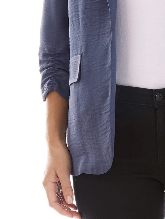 BCX Juniors' Ruched-Sleeve Open-Front Blazer Navy Size Small