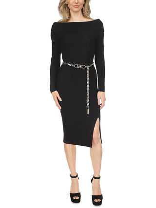 Michael Michael Kors Ribbed Chain Belt Dress Black Size L