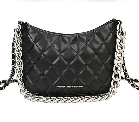 French Connection Eliza Diamond Quilted Metallic Chain Crossbody