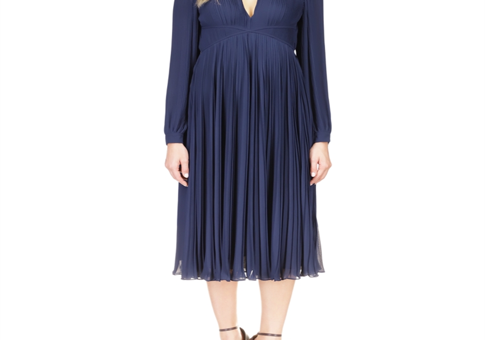 Michael Michael Kors Pleated Midi Dress Blue