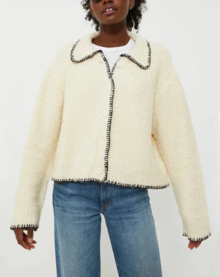 Moon River Contrast Stitch Cardigan Cream Size M/L
