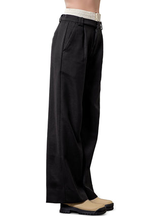 Moon River Layered Waistband Pants Black