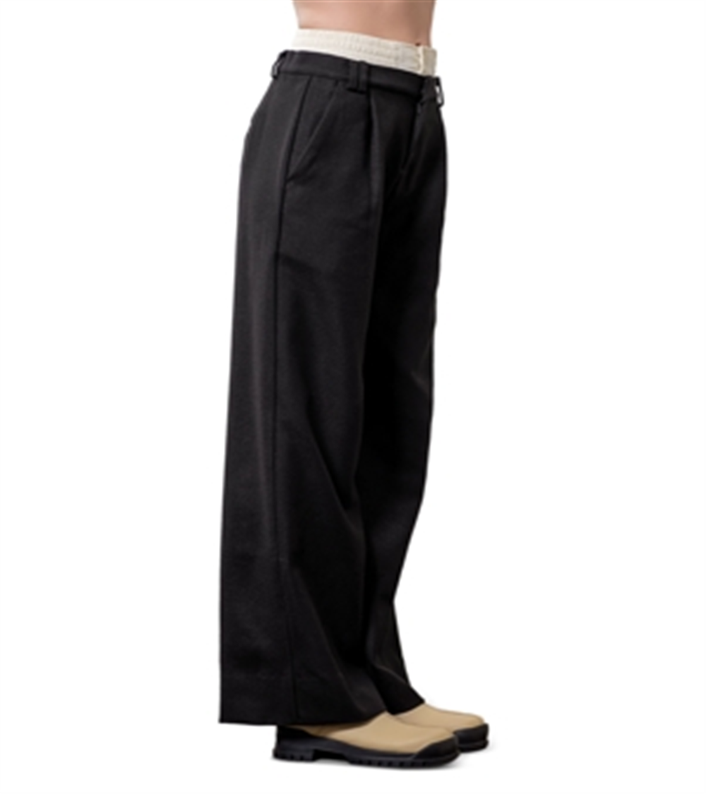 Moon River Layered Waistband Pants Black