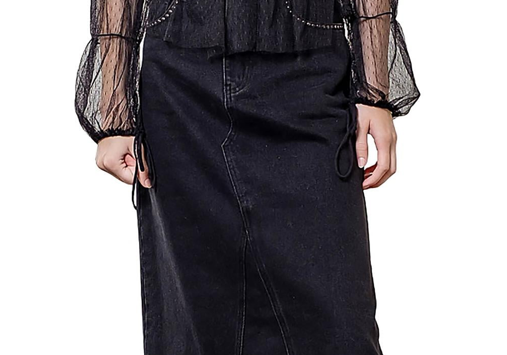 Moon River Cotton Studded Midi Skirt Black