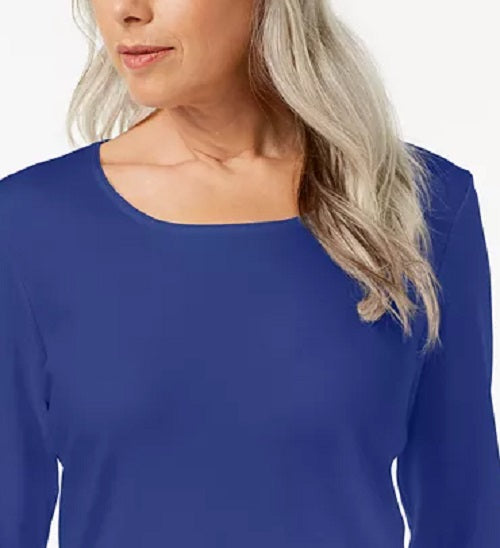 Karen Scott Women's Scoop-Neck Top Blue Size Large