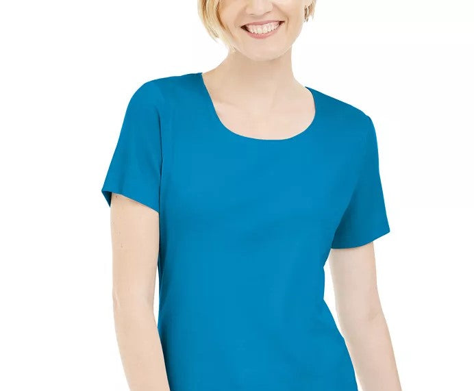 Karen Scott Women's Petite Cotton Scoop-Neck Top Blue Size Petite