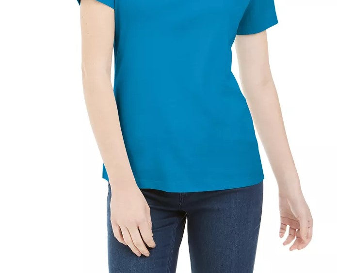 Karen Scott Women's Petite Cotton Scoop-Neck Top Blue Size Petite