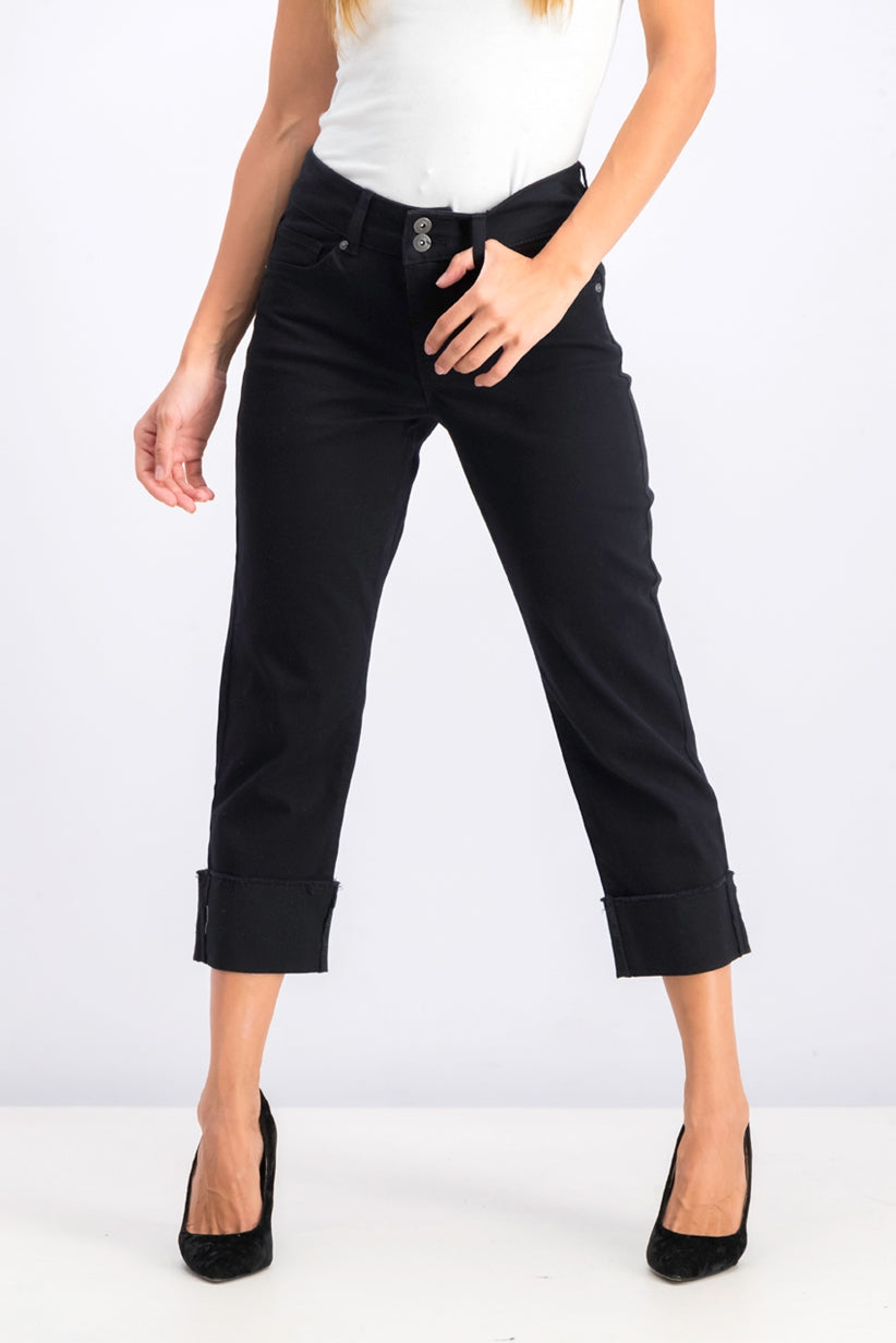 Style & Co Women's High Cuffed Capri Jeans Black Size 12