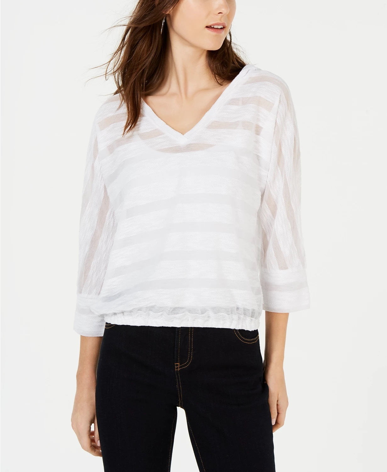 INC International Concepts Women's Illusion-Detail Hoodie White Size Medium