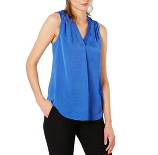 Alfani Women's Satin V-Neck Tank Top Dark Blue Size Small