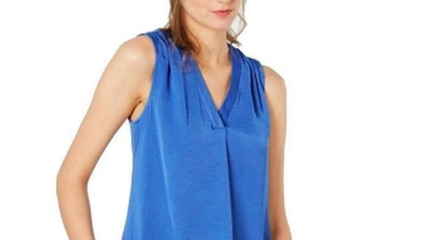 Alfani Women's Satin V-Neck Tank Top Dark Blue Size Small