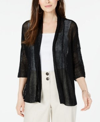 Alfani Women's Open-Stitch Kimono Cardigan Black Size Medium