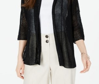 Alfani Women's Open-Stitch Kimono Cardigan Black Size Medium