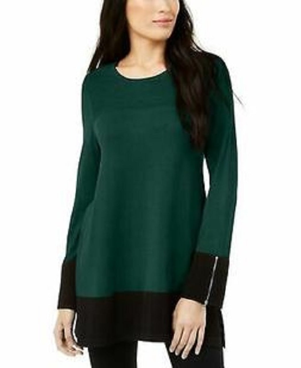 Alfani Women's Ottoman Knit Tunic Sweater Green Size Medium