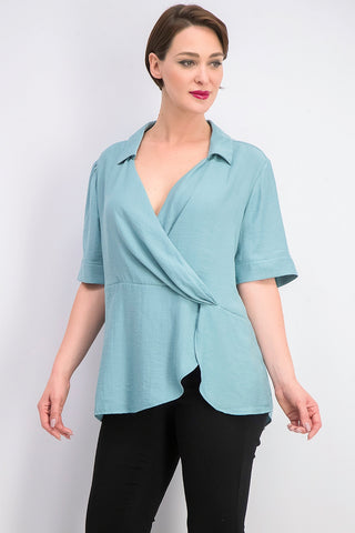 Alfani Women's Collared Surplice Blouse Green Size Small