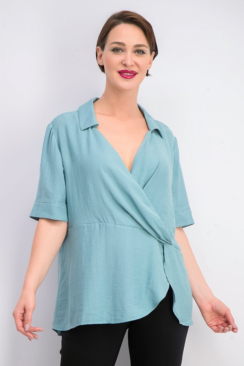 Alfani Women's Collared Surplice Blouse Green Size X-Large