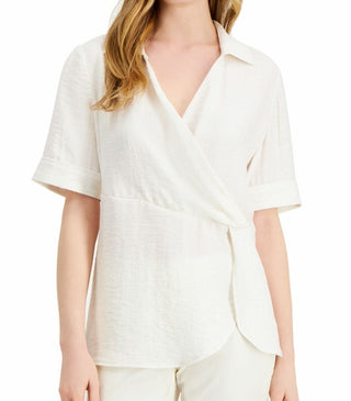 Alfani Women's Collared Surplice Blouse White Size Small