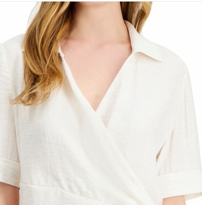 Alfani Women's Collared Surplice Blouse White Size Small