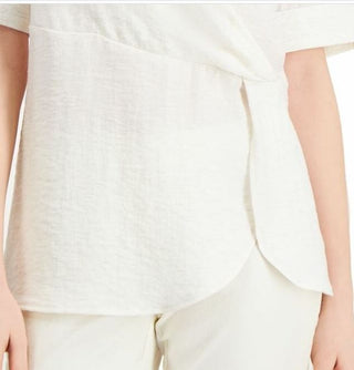Alfani Women's Collared Surplice Blouse White Size Small