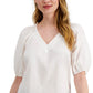 Alfani Women's Smocked-Shoulder Top White Size Extra Large