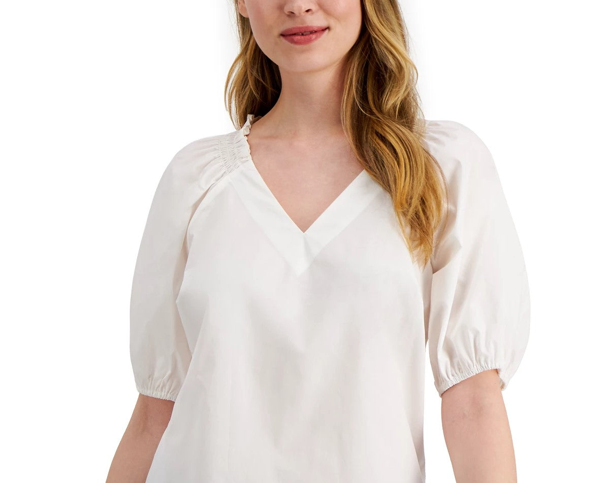 Alfani Women's Smocked-Shoulder Top White Size Extra Large