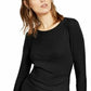 INC International Concepts Women's Long-Sleeve Draped T-Shirt Black Size X-Small