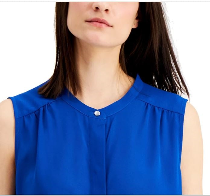 Alfani Women's Band Collar Blouse Blue Size X-Large