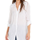 INC International Concepts Women's Solid Button-Up Tunic White Size Large