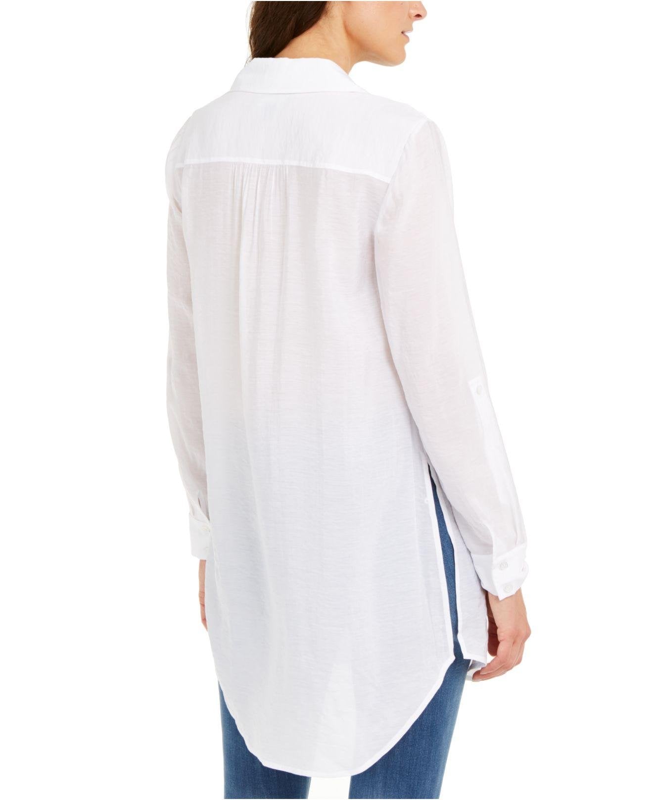 INC International Concepts Women's Solid Button-Up Tunic White Size Large
