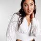 Bar III Women's Jacquard Cropped Blouse White Size XX-Large