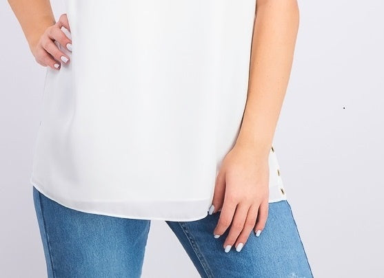 JM Women's Collection Grommet Tie-Hem Top  White Size Large