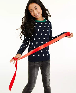 Charter Club Women's Big Girls Dot Sweater Blue Size Small