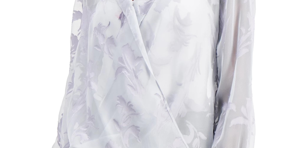 Alfani Women's Faux-Wrap Burnout-Detail Blouse Gray Size Large