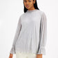 Alfani Women's Metallic Ruffle Neck Top Grey Size XX-Large