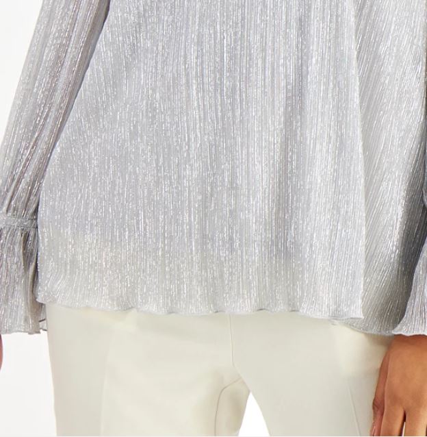 Alfani Women's Metallic Ruffle Neck Top Grey Size XX-Large