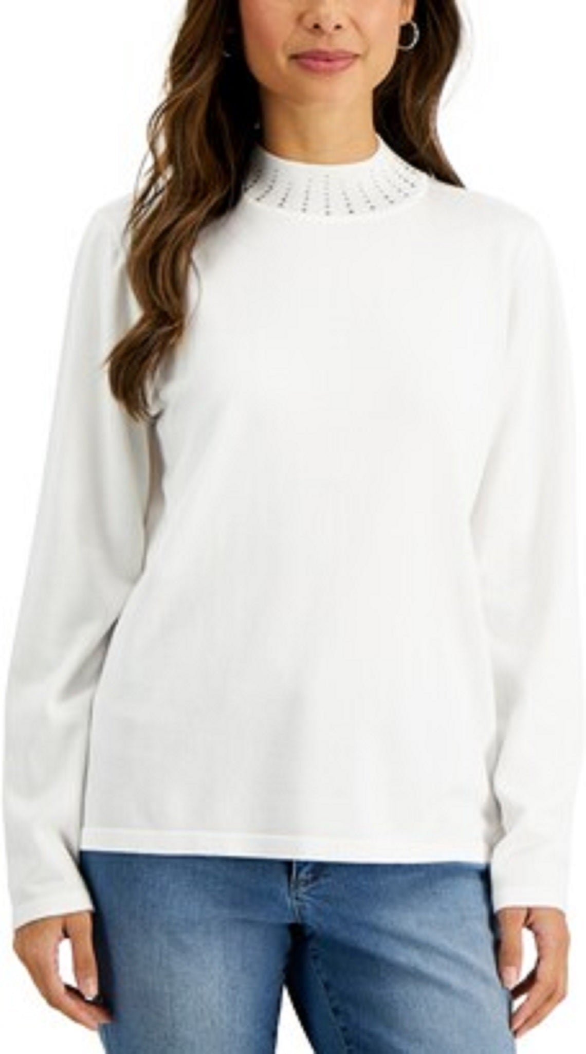 Karen Scott Women's Studded Mock-Neck Sweater Natural Size Extra Small