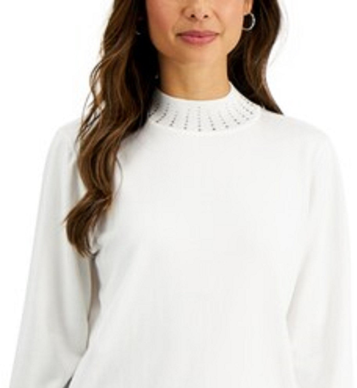 Karen Scott Women's Studded Mock-Neck Sweater Natural Size Extra Small
