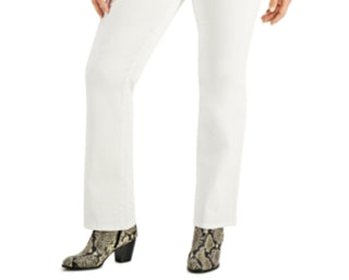 Style & Co Women's Plus Size Destructed Boot-Cut Denim Jeans White Size 14W