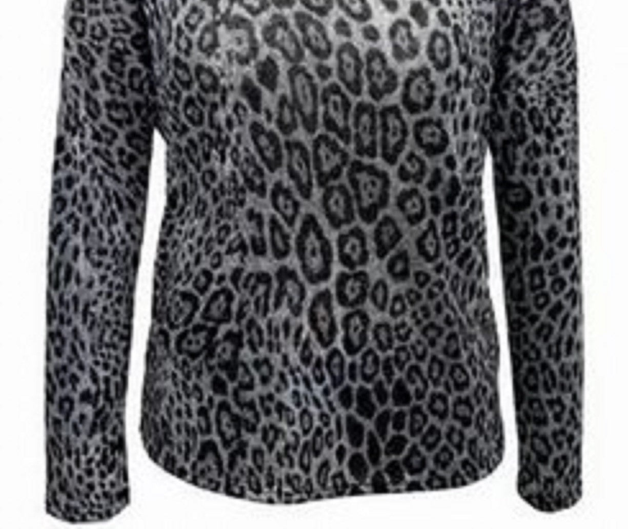INC International Concepts Women's Animal-Print Funnel-Neck Top Gray Size Small