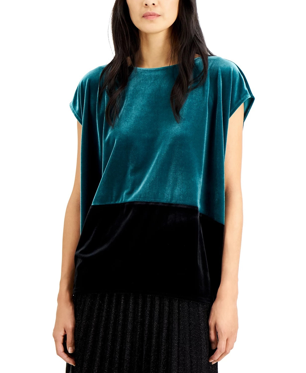 Alfani Women's Velvet Colorblocked Top Black Size Medium