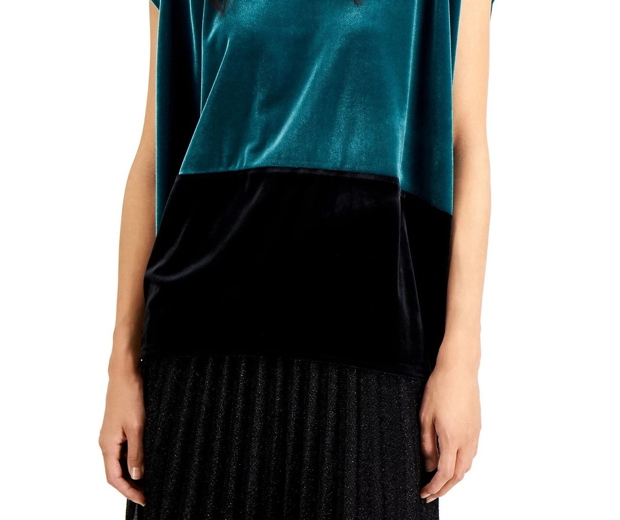 Alfani Women's Velvet Colorblocked Top Black Size Medium