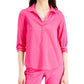 Charter Club Women's Cotton Collared Top Pink Size Petite Medium