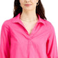 Charter Club Women's Cotton Collared Top Pink Size Petite Medium