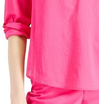 Charter Club Women's Cotton Collared Top Pink Size Petite Medium