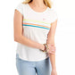 Style & Co Women's Happy Stripes Graphic T-Shirt White Size X-Small