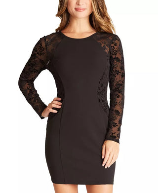 BCX Juniors' Sheer-Sleeve Bodycon Dress Black Size 3