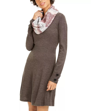 BCX Juniors' Striped Scarf & Sweater Dress Gray Large