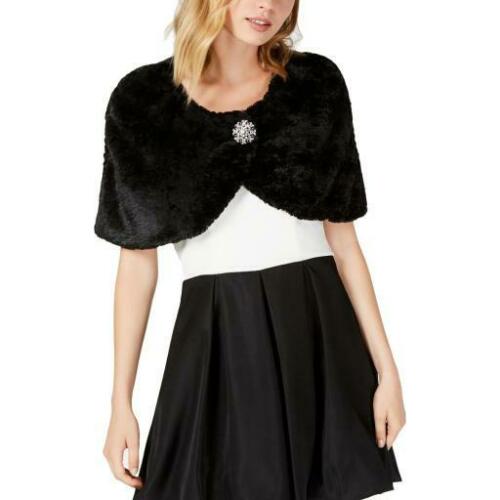 BCX Junior's Faux Fur Brooch Bolero Black Size Small
