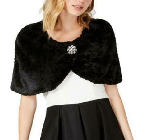 BCX Junior's Faux Fur Brooch Bolero Black Size Small