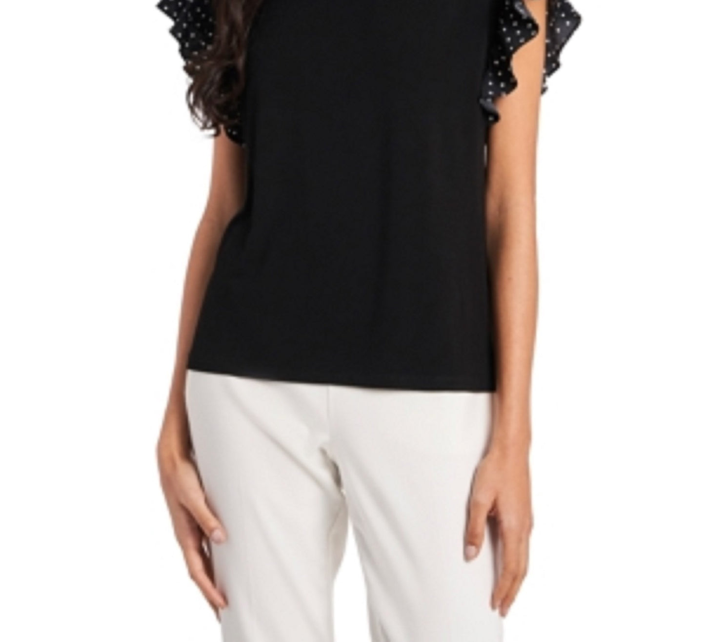 Riley & Rae Women's Polka-Dot Ruffled-Sleeve Top Gray Size X-Small